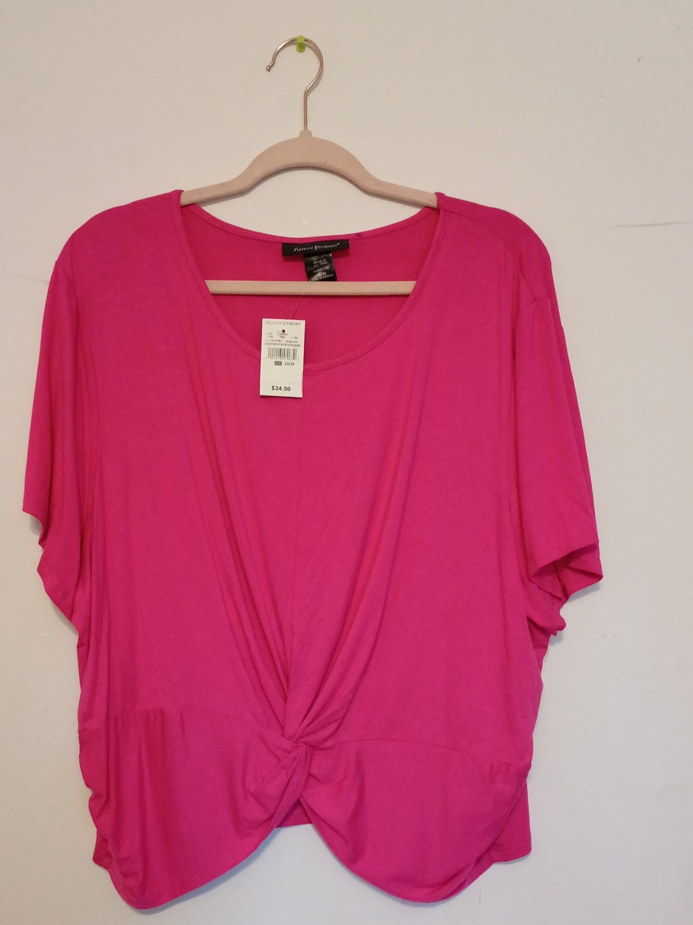 Ashley Stewart Hot Pink Short-Sleeve Twist-Front Tee
